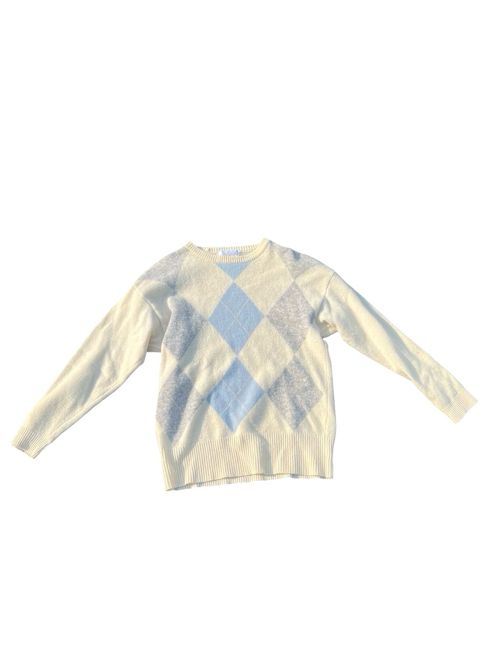 Vintage Lord & Taylor Argyle Sweater Women’s M Cream Blue Preppy 90s - Picture 2 of 3